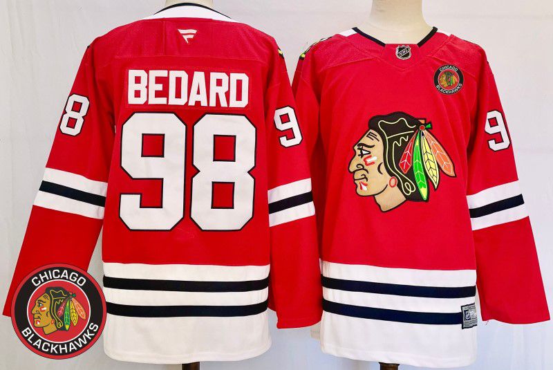 Men Chicago Blackhawks #98 Bedard Red Fanatics 2025 NHL Jersey style 5